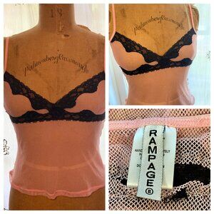 vtg RAMPAGE Pink Mesh Camisole Top M Y2K Grunge Coquette Whimsigoth Punk Fairy